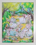 DANIEL AZULAY -  "Tarzan S/A"  Desenho original  p/ Revista Manchete nº 1277, pág 146 , ecoline bico de pena, medindo 36,5x44,5 cm. Preço de avaliação R$ 500,00