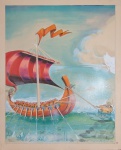 DANIEL AZULAY - , "Vikings" Desenho original p/ Revista Manchete nº 1244, pág 130 , ecoline bico de pena, medindo 36,5x44,5 cm.  Preço de avaliação R$ 500,00