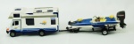 Miniatura - Trailer caminhonete com lancha 400 TE Speedy, medida total 30 x 6 cm, acompanha caixa de acrílico medida 10 x 34 x 8 cm.