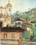 ESTEVÃO. "Ouro Preto", óleo s/eucatex, 50 x 40 cm. (pequeno desgaste na pintura inferior). Assinado e datado, 1961. Sem moldura.