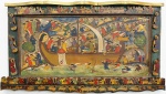 G.ANDRADE. "Cena biblica", óleo s/tela,48 x 100 cm. . Emoldurado em madeira esculpida e pintada em técnica mista, 68 x 125 cm. Assinado no cid.