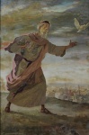 SOLON  BOTELHO - " Francisco de Assis" óleo s/ madeira, medindo 39x26 cm, c/ moldura 61x38 cm ( moldura no estado) assinado no CIE