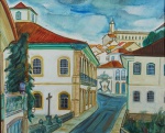 LUIZ CLAUDIO- " Interior urbano de Ouro Preto" óleo s/ eucatex, assinado no CID, medida 50 x 60 cm, moldura 70 x 81 cm.