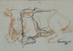 GERALDO ORTHOF, "Gado (2)", desenho,  14 x 19 cm . Assinado e datado CID, 58.  Emoldurado com vidro, 37 x 43 cm.