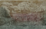J. HELY PRAGA. "Veduta del Ponte Carlo",  E.A. original Acgua forte, Praga, 50 x 80 cm. Assinado. Emoldurado com vidro, 66 x 98 cm.