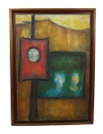 JOSÉ DE DOME . "Rostos na Janela", óleo s/tela, 81 x 116 cm. Assinado e datado, 1965. Emoldurado, 130 x 96 cm.