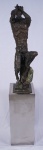MARIO AGOSTINELLI -  "Fauno" escultura em bronze com aplicações, pedra semi preciosa na cor verde, medindo 106x33x33 cm, acompanha base em aço  inoxidável medindo 89x35x35 cm, altura total 1,95 m.