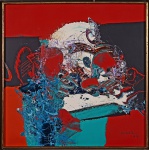 MABE MANABU- " Abstrato" óleo s/ tela, medindo 51 x 51 cm, assidano no CID e no verso, datado de 1985