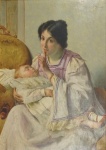 P.MASSANI. FIRENZE. "Maternidade", óleo s/tela, 69 x 50 cm. Assinado no CSD. Emoldurado, 90 x 70 cm.