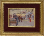 EUGENIO LATUR.( Rio 1874- 1942). "Paisagem Urbana", óleo s/madeira, 16 x 22 cm. Assinado no CID. Emoldurado, 30 x 35 cm.