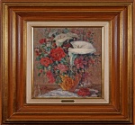 MANOEL SANTIAGO - " Jarro de flores" óleo s/ madeira, medindo 45 x 37  cm, assinado  no CID e verso, datado de 1951