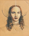 J. CORTES COELHO -  Retrato de moça c/ chapéu, assinado e datado de 1997 no verso, medindo 26x20 cm/ moldura 36x31 cm ( moldura c/ marcas de cupim)