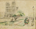 JANNETE - Notre Dame, gravura aquarelada, assinada e intitulada, medindo 23x27 cm, emoldurada c/ vidro 33x38 cm