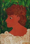 LUCIA KAHN - " A debutante", óleo s/ tela, assinado frente e verso, c/ dedicatória, medindo 29x19 cm, c/ moldura 38x28 cm
