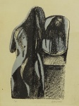 RUBENS GERCHMANN- Mulher no espelho, litogravura, P.A, assinado de proprio punho, medindo 33x25 cm, emoldurado c/ vidro 42x34 cm , No verso dedicatória