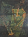 LUIZ SECHIN -  " 2º Ciclo Curopeo  - A MI, A MI " óleo s/ tela, assinado e datado no verso 1972, medindo 122x94, s/ moldura ( necessita restauro)