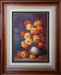NILTON BRAVO. "Vaso com rosas", óleo s/tela, 54 x 38 cm. Assinado e datado, 92. Emoldurado, 86 x 65 cm.