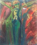 ASSINATURA ILEGÍVEL. "Crucificação de Cristo", aquarela s/cartão , 62 x 48 cm. Emoldurado com vidro, 90 x 76 cm.