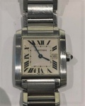 Relógio de pulso, Cartier Tank 65250CE, caixa e pulseira em aço, caixa 25x20 mm, mostrador  de data, funcionando