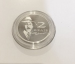 Estojo c/ moeda em prata, celebração do Centenário de vôo do 14 - Bis de Santos Dumont, com certificado.