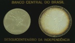 "Sesquicentenário da Independência do Brasil" (1822-1972) - 2 moedas, níquel e prata ( 1 cruzeiro, 20 cruzeiros), acondicionadas em estojo de acrílico, emitido pelo Banco Central do Brasil.