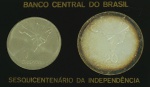 "Sesquicentenário da Independência do Brasil" (1822-1972) - 2 moedas,  níquel e prata (1 cruzeiro, 20 cruzeiros) acondicionadas em estojo de acrílico, emitido pelo Banco Central do Brasil.