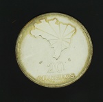 Estojo de acrílico c/ moeda de prata, editada pelo Banco Central em  celebração do Sesquicentenário da Independência do Brasil