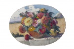 HENRIQUE CAVALHEIRO."Vaso de flores", óleo s/tela, 57 x 73 cm. Assinado e datado 1925.(OVAL) ( 05564).