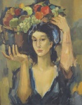 GERALDO CASTRO. "Mulher com frutos", óleo s/tela, 81 x 65 cm. Assinado cie. (03066).