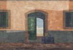 JOSE PAULO MOREIRA DA FONSECA. "A casa das portas verdes", óleo s/tela, 50 x 50 cm. Assinado cie. (06837).
