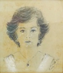 Assinatura ilegível - "Figura de mulher", desenho pastel, assinado, datado e localizado no C.I.D. Medidas, 35 x 31 cm, moldura 43 x 39 cm.