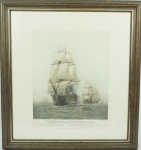 Gravura. "The First Journey of Victory , 1778", medindo 59 x 54 cm. Emoldurada com vidro, 69 x 64 cm.