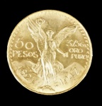 Moeda Mexicana Comemorativa 1821-1947, 50 Pesos, com 37,5 g de Ouro Puro, com 41,8 de peso total e 36 mm de diâmetro.