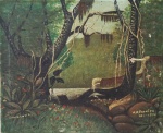 A.D. PEREIRA, pintor primitivo. "Paisagem", óleo s/ tela, 38 x 46 cm s/ moldura, assinado e datado 1970 no CID, no estado.