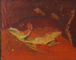 JAN. "Peixe", óleo s/ tela, 32 x 39 cm. No verso, assinado e datado 1965. Emoldurado, 48 x 56 cm.