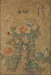 Quadro Chinês, "Pássaros na Árvore", óleo s/ seda colado em eucatex, 59 x 39 cm, assinado no CSD. Emoldurado, 61 x 42 cm, no estado.