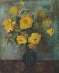 Autor Desconhecido. "Rosas Amarelas", óleo s/ tela, 55 x 46 cm s/ moldura, no estado, apresentando rasgos na tela.
