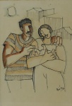 NÍLO. "Casal Feliz", Aquarela, medindo 22 x 15 cm, assinado no CID. Emoldurado, 32 x 25 cm, no estado.