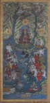 Pintura japonesa sobre papel, com rica policromia e decoração, medindo 74 x 34 cm (total).