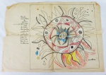 GENARO DE CARVALHO -estudo para tapeçaria, lápis de cor e guache s/ papel manteiga, medindo 50x70 cm, sem assinatura, pertenceu a coleção de Sorensen (marcas de tempo)