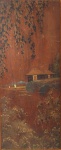 Assinatura Ilegível. "Paisagem Oriental", óleo s/ madeira, assinado no CID, medindo 64 x 28 cm.