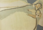 ROSER BRU. "El Pequeno Edipo", pintura chilena, guache, assinado no CID, medindo 53 x 74 cm. Emoldurado com vidro, medindo 64 x 83 cm.Pintora chilena.
