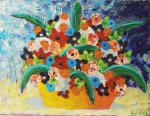 AUGUSTO HERKENHOFF. "Vaso de Flores", óleo s/ tela, assinado e datado 2006 no verso, medindo 46 x 60 cm s/ moldura.