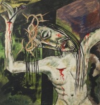 O. GILNAVARRO. "Cristo Crucificado", óleo s/ eucatex, assinado no CIE, medindo 61 x 58 cm s/ moldura.