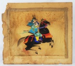 Autor Desconhecido. "Guerreiro Chinês no Cavalo", pintura s/ seda, s/ cartão, medindo 37 x 47 cm.