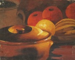 PAULO REIS. "Panela com Frutas", óleo s/ tela, assinado e datado 86 no CID, medindo 55 x 46 cm s/ moldura.