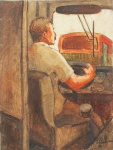 JAIR PICADO. "O Motorista', óleo s/ tela, medindo 81 x 46 cm, assinado e datado no CID e no verso "Niterói, 86", sem moldura.