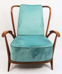 Giuseppe Scapinelli Rare Lounge Chair em madeira nobre camaru, forrada em tecido Sued na cor verde água. medida 1,00 x 82 x 80 cm.