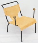 Cadeira "Lina Bo Bardi" de ferro , couro e bola em latão . Fabricação Etel. Medidas 76 x 72 x 90 cm.