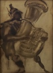 ALOYSIO ZALUAR. "Músico", guache s/ cartão, medindo 26 X 36 cm. Emoldurado com vidro, medindo 56 x 46 cm, assinado no CID e datado 1966.